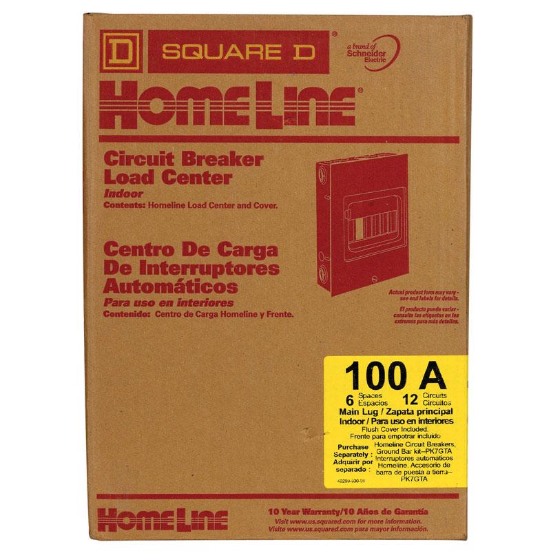 Square D HomeLine 100 amps 120/240 V 6 space 12 circuits Flush Mount Main Lug Load Center HOM612L100FCP