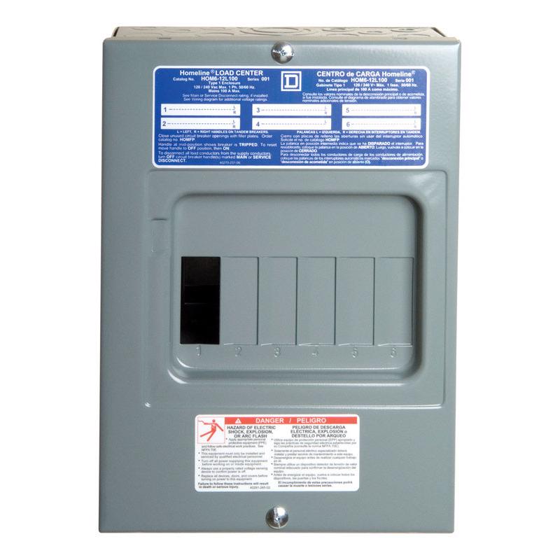 Square D HomeLine 100 amps 120/240 V 6 space 12 circuits Surface Mount Main Lug Load Center HOM612L100SCP