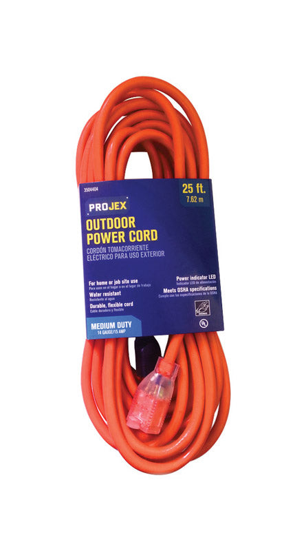 Projex Indoor or Outdoor 25 ft. L Orange Extension Cord 14/3 SJTW OU143JTW025OGP