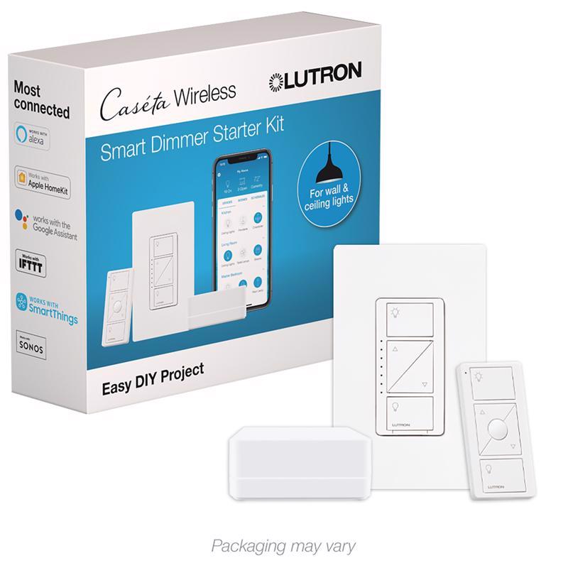 Lutron Caseta White 150 W Wireless Smart-Enabled Dimmer Switch w/Remote Control 1 pk — Plastic P-BDG-PKG1W-R