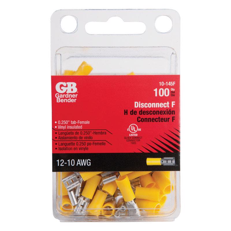 Gardner Bender 12-10 Ga. Insulated Wire Female Disconnect Yellow 10-145F 100 pk
