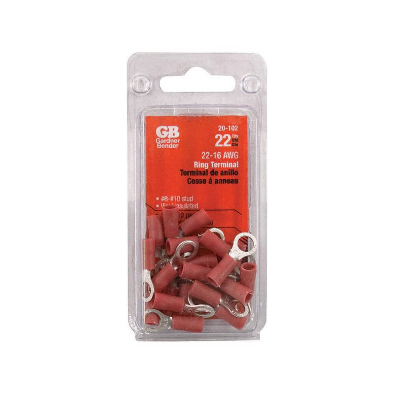 Gardner Bender 22-16 AWG Insulated Wire Ring Terminal Red 20-102 22 pk