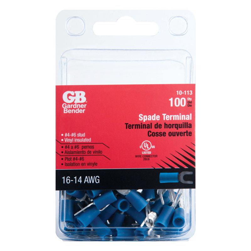 Gardner Bender 16-14 Ga. Insulated Wire Spade Terminal Blue 10-113 100 pk