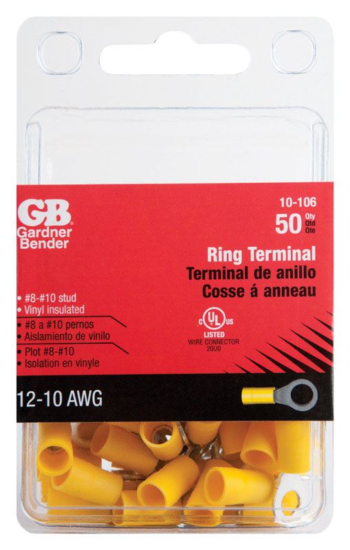 Gardner Bender 12-10 Ga. Insulated Wire Ring Terminal Yellow 10-106 50 pk