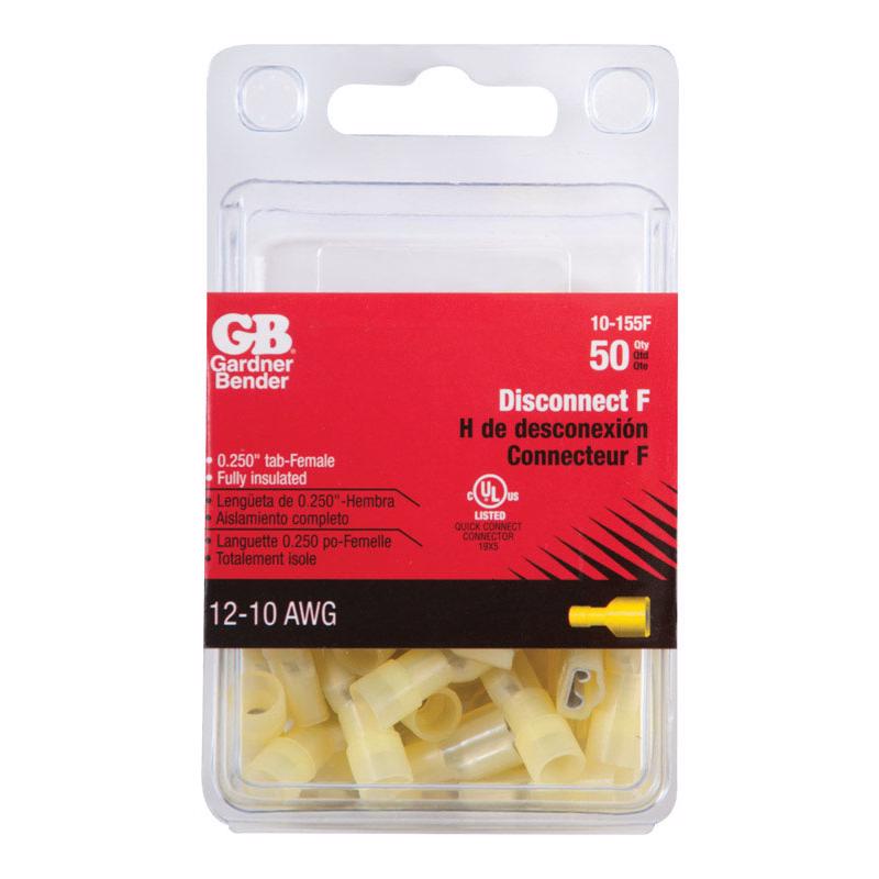 Gardner Bender 12-10 Ga. Insulated Wire Female Disconnect Yellow 10-155F 50 pk
