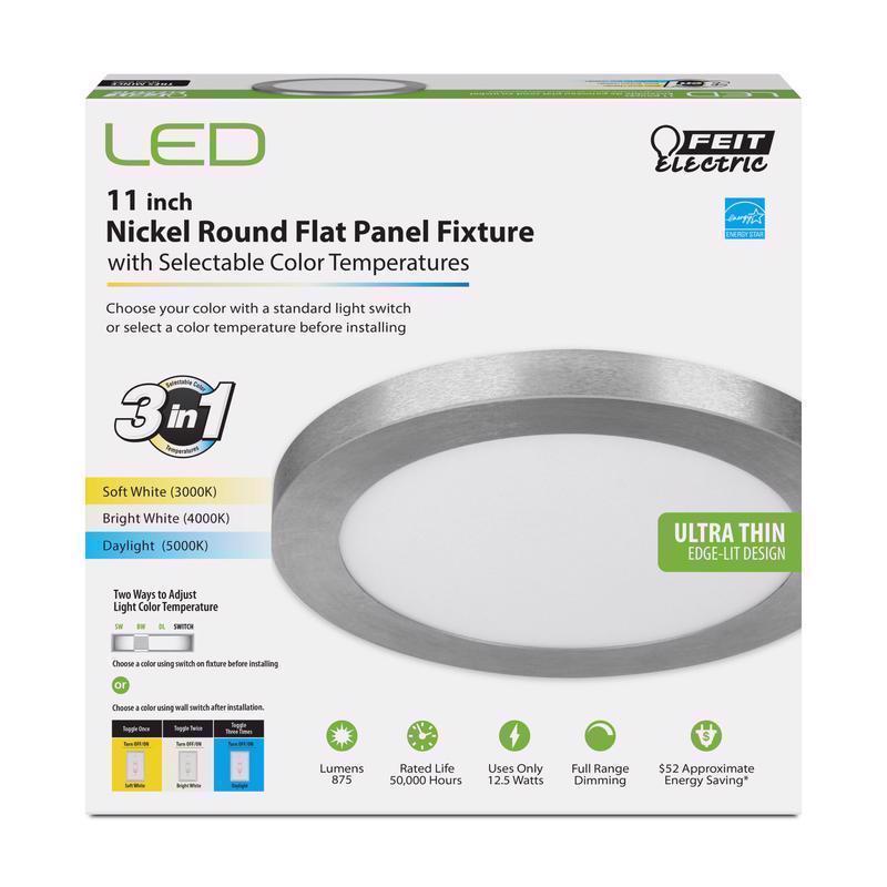 Feit EDGELIT 1.1 in. H X 11.2 in. W X 11.2 in. L Nickel Silver LED Flat Panel Light Fixture FP11/4WY/NK