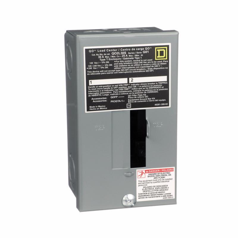 Square D QO 30 amps 120/240 V 2 space 2 circuits Combination Mount Main Lug Load Center QO2L30SCP