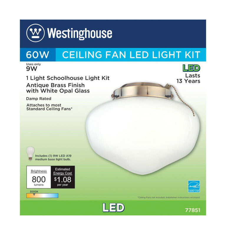 Westinghouse Antique Brass White Schoolhouse Ceiling Fan Light Kit 7785100