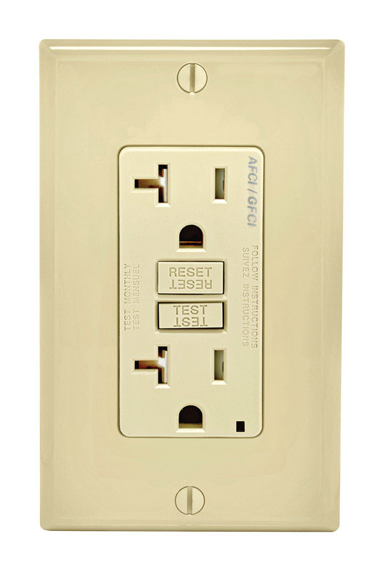 Leviton SmartlockPro 20 amps 125 V Duplex Ivory AFCI/GFCI Dual Function Outlet 5-20R AGTR2-I 1 pk