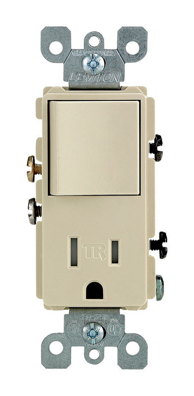 Leviton Decora 15 amps 125 V Ivory Combination Switch/Outlet 5-15R T5625-I 1 pk