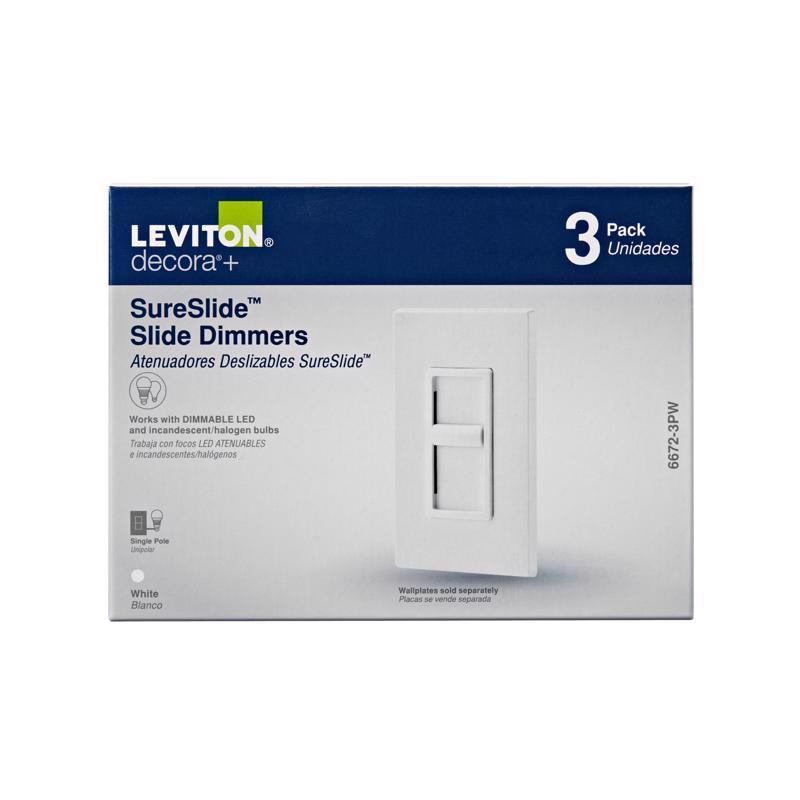 Leviton Decora SureSlide White 600 W Slide Dimmer Switch 6672-3PW 3 pk