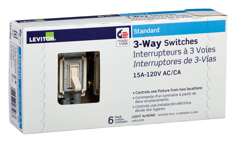 Leviton 15 amps Three Pole Toggle AC Quiet Switch Light Almond 1453-2TM 6 pk
