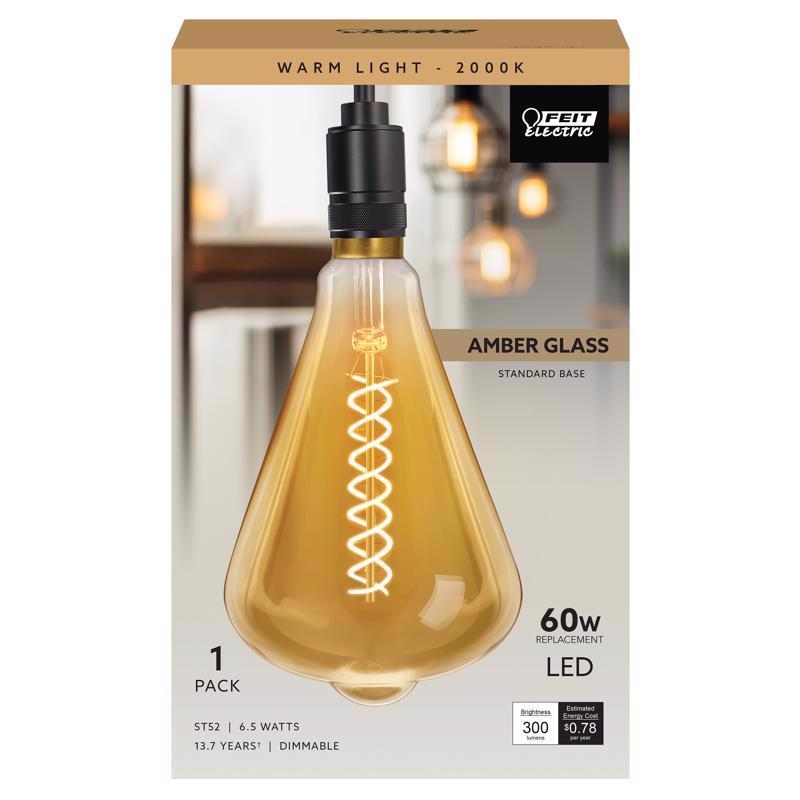Feit ST52 E26 (Medium) LED Bulb Amber 60 Watt Equivalence ST52/S/820/LED 1 pk