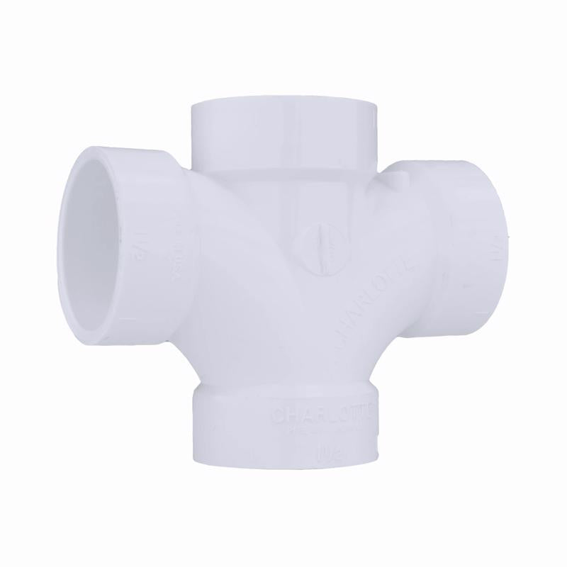 Charlotte Pipe Schedule 40 1-1/2 in. Hub X 1-1/2 in. Hub PVC Double Sanitary Tee PVC004280600 1 pk