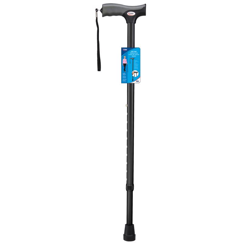 Carex Health Brands Black Soft-Grip Walking Cane w/Strap Aluminum/Plastic 40 in. H X 5.2 in. L FGA52000 0000
