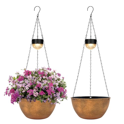 2 Packs Solar Hanging Basket Planters for Plants Outdoor