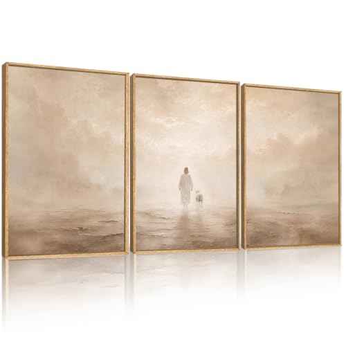 Christian Jesus and Lost Lamb Framed Canvas Wall Art