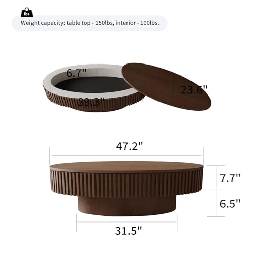 Oval Coffee Table with Storage Modern Coffee Table with Solid Wood Veneered