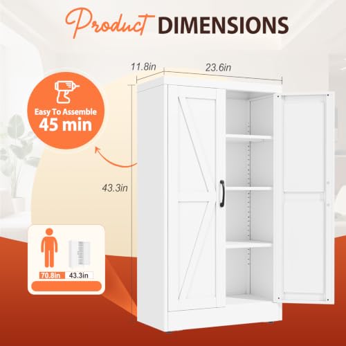47" White Metal Storage Pantry Cabinet