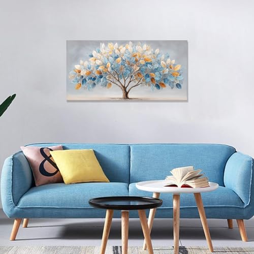 Canvas Wall Art Decor Blue Gold Leaf Tree Canvas Art Wall Decor For Living Room Modern Wall Art Botanical Nature Canvas Prints Colorful Tree Wall Art Decor For Bedroom Home Office Decor 20"×40"