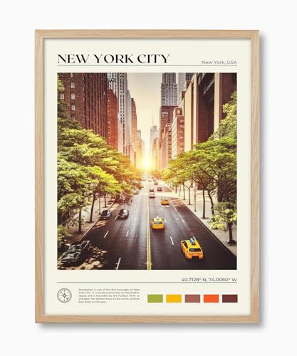 12x16IN New York Street Framed Wall Art Urban Canvas Print