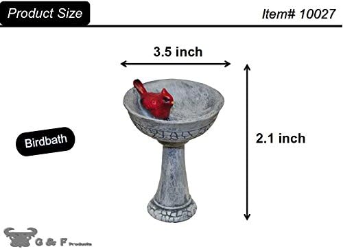 G & F Products MiniGardenn Cardinal Birdbath Pick, 2.25" Polyresin Miniature with Metal Stake, Outdoor Mini Kit Decoration, Fairy Ornament Accessory for Planters, Terrariums, Mini Scenes & More