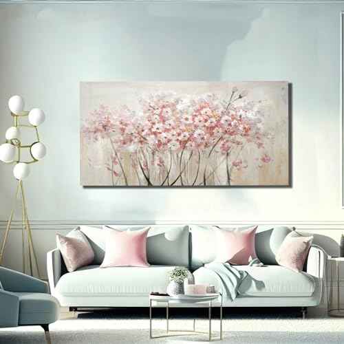 White Floral Oil Painting Canvas Art Wall Decor Modern Botanical Picture Graffiti Wall Art for Bedroom Living Room Kitchen Office 24" x 48"