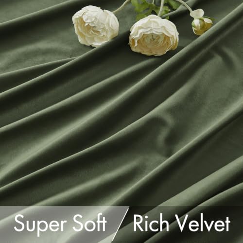 Olive Velvet Pinch Pleat Blackout Curtains W52 X L84 Inches