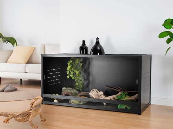 Reptile Tank 120 Gallon, 48"x24"x24" Large Reptile Enclosure for Bearded Dragon and Ball Python,Snake Terrarium with Heavy Duty Screen Front Sliding Tempered Glass Door, Combination Lock