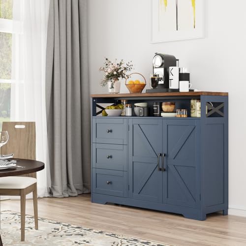 Farmhouse Buffet Cabinet with Drawers & Open Shelf