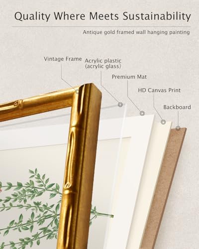 Bamboo Detail Design Gold Framed Wall Art Kitchen Decor