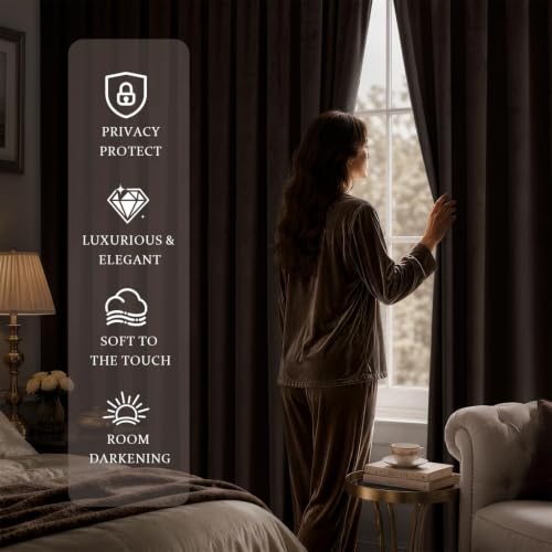 Brown Blackout Velvet Curtains Drapes 90 Inch Long 52"x90" Bedroom (2 Count)