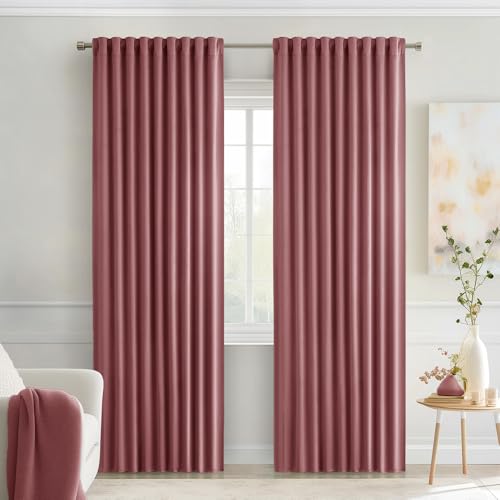 Dusty Rose Back Tab Blackout Curtains 52x72 Inches Long 2 Panels Set