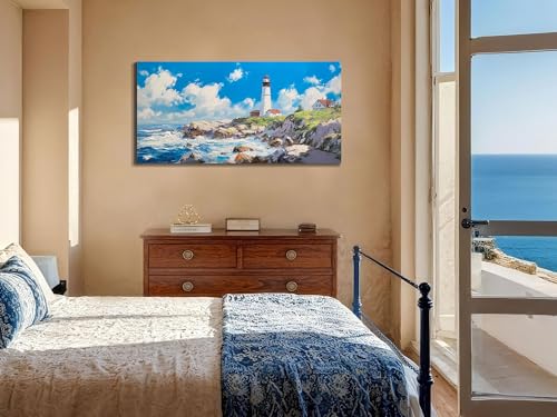 Coastal Wall Art Canvas Blue Ocean Seascape Painting Large 40"x20"