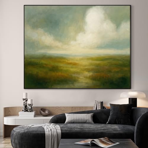 46"x60" Extra Large Framed Wall Art Soft Pastel Hills Dreamy Landscape Illustration for Home Living Room Bedroom Decor
