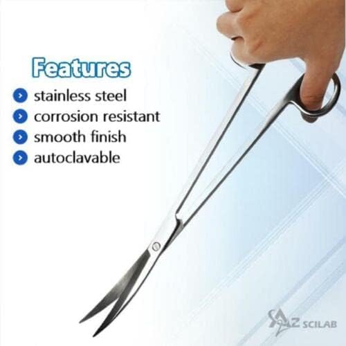 A2Z-Aquascaping Maintenance Tools Accessories,Anti-Rust Stainless Steel Tweezers Scissors Spatula for Aquarium Tank Clean, Fish Tank, Bonsai, Algae Scrapers (12" Scissors - Curved - Silver)