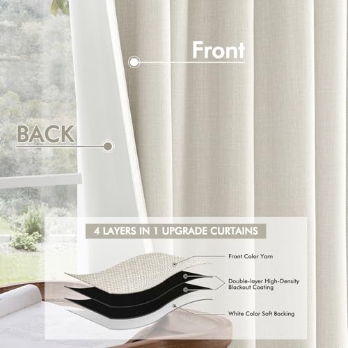 100% Blackout Back Tab Pleat Linen Curtains 50" Wx63 L