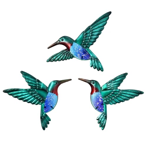 Metal Hummingbird Wall Art 8 inch Metal Birds Wall Sculpture Garden Decoration Outdoor Statue Hand (3 Count)