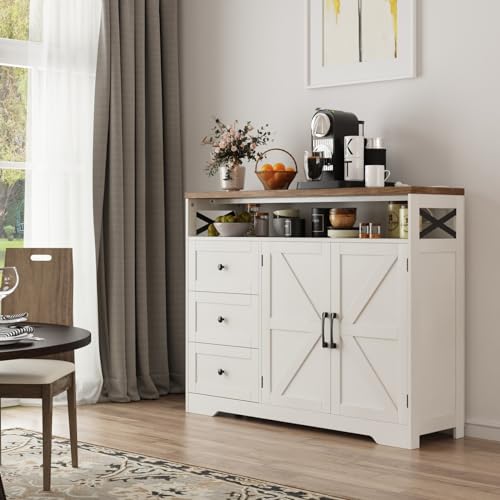 Farmhouse Buffet Cabinet with Drawers & Open Shelf