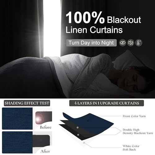 Navy Blue Blackout Curtains 90 Inch Length for Kids