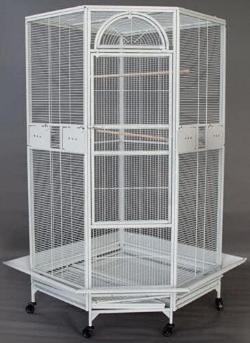 X-Large Corner Parrot Bird Flight Breeding Wrought Iron Rolling Home Cage Solid Plated Feeder Doors with Around Metal Seed Guard