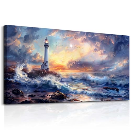 Large Canvas Wall Art For Bedroom Wall Decor For Living Room Modern Office Wall Decor Seaside Scenery Lighthouse Mountain Pictures Printed Artwork Restaurant Home Decor Aesthetics 30"X60"