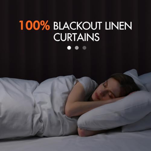 100% Blackout Back Tab Pleat Linen Curtains 50" Wx102 L (2 Count)