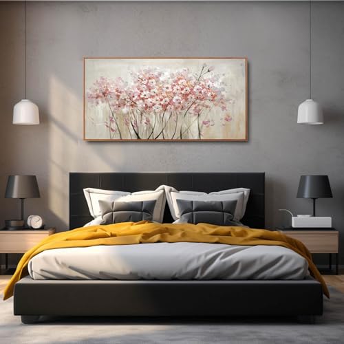 Flower Wall Art Framed Beige Canvas Paintings Colorful Wall Decor 24"x48" Art Posters Pictures for Dining Room Office Hotel