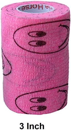 Vet Wrap Wrap Tape (Pink with Smiles) (2 Pack) (3 Inch x 15 feet) Self Adhesive Adherent Adhering Cohesive Flex Self Stick Bandage Grip Roll Dog Cat Pet Horse