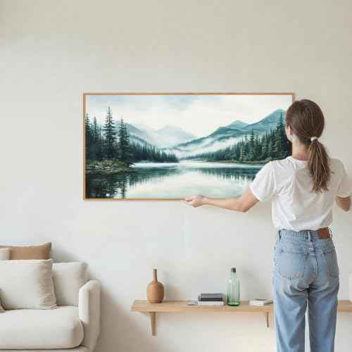 Large Mountain Lake Framed Canvas Wall Art