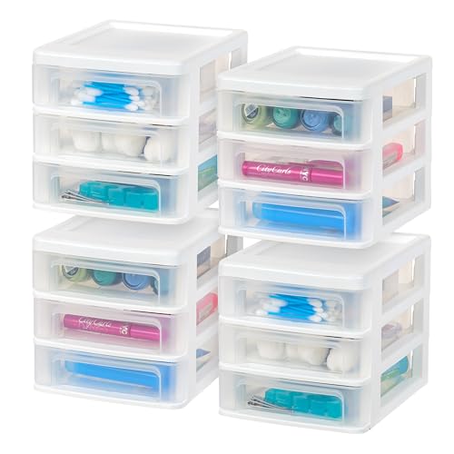 4-Pack 3-Drawer Small Desktop Organizer, Stackable, White (4 Count)