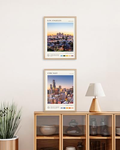 Natural OAK Wood Chicago Cityscape Framed Wall Art