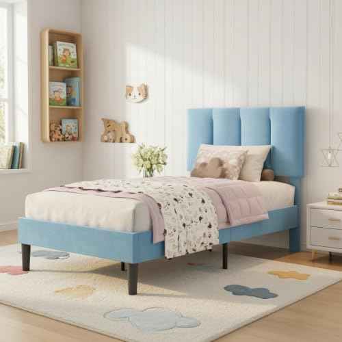 Twin Size Bed Frame with Upholstered Headboard