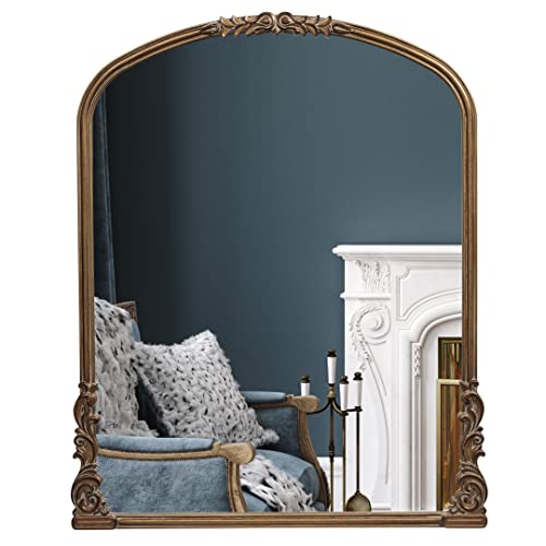 English Estate Carved Arch Wood Wall Mirror